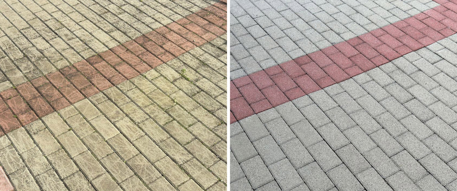 Térkőtisztítás előtte és utána