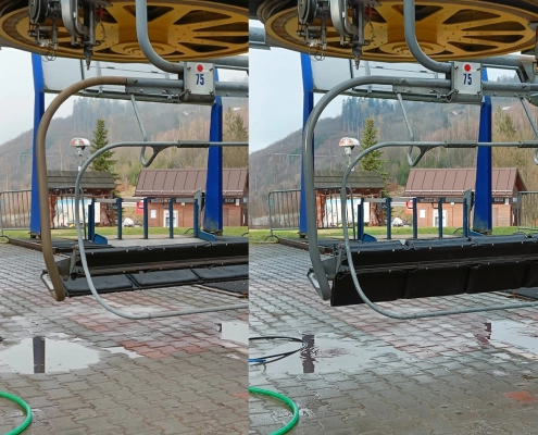 Odstránenie hrdze zo sedačiek lanovky Veľká Rača.