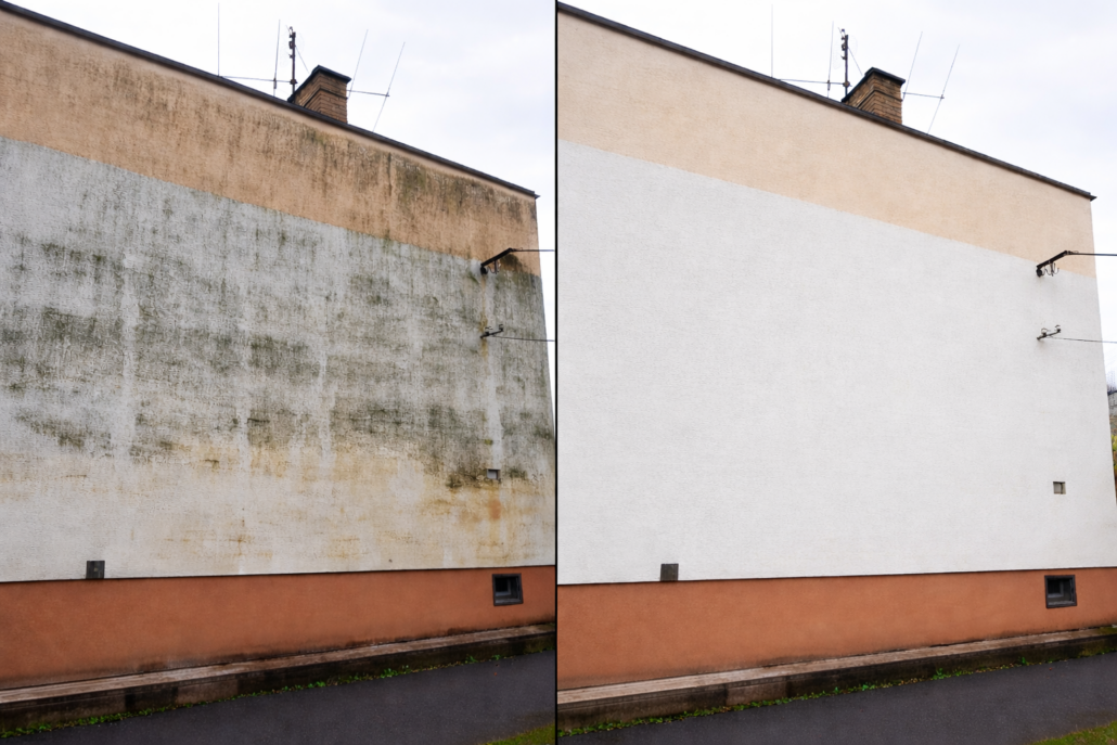 Homlokzattisztítás – előtte és utána ISOKOR Facade professional